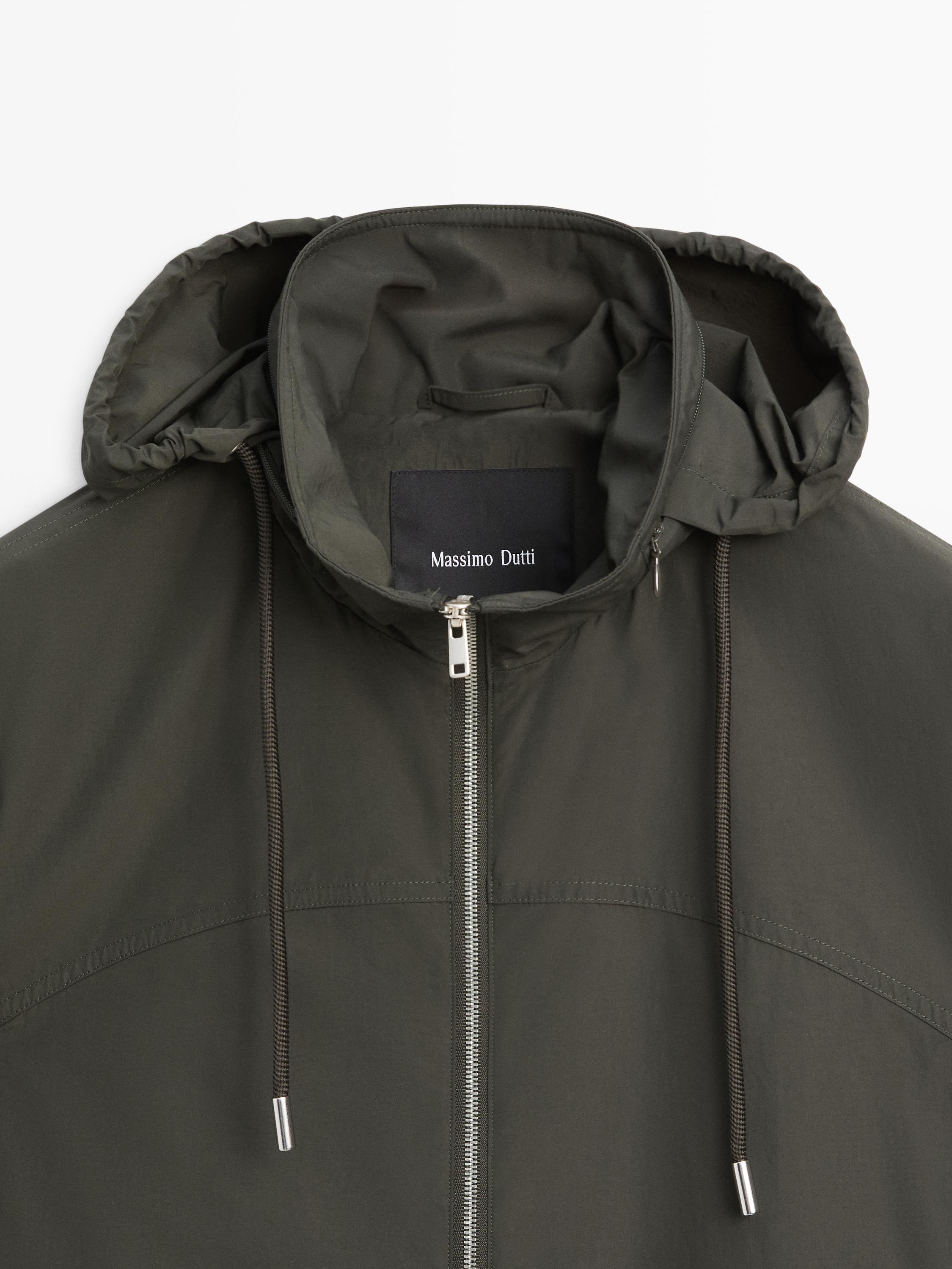 Technical fabric trench coat with hood